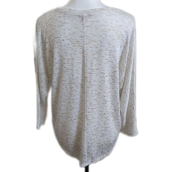 Bongo lightweight knit sweater, high low hem, off-white w/ gold metallic L - Picture 2 of 6